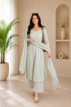 Catchy Light Sage Roman Silk Embroidered Suit Set