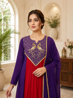 Festive Sequence Embroidered Mul Chanderi Anarkali Suit Set
