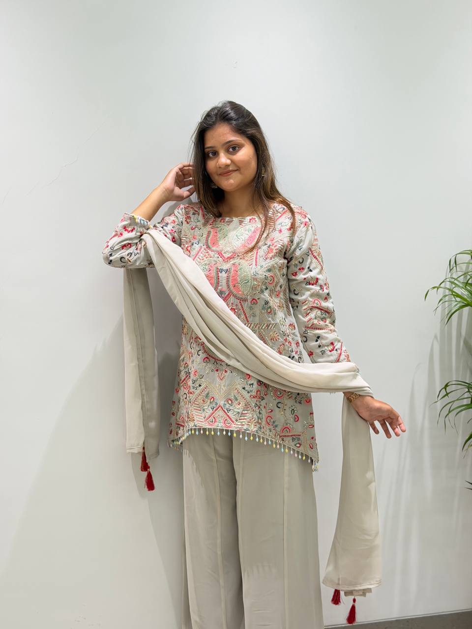 New Designer Faux Georgette Embroidery Work Suit Set