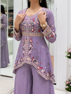 Very Beautiful Lavender Rangoli Silk Embroidered Suit Set