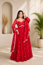 Neha Elegant Red Faux Georgette Anarkali Suit Set
