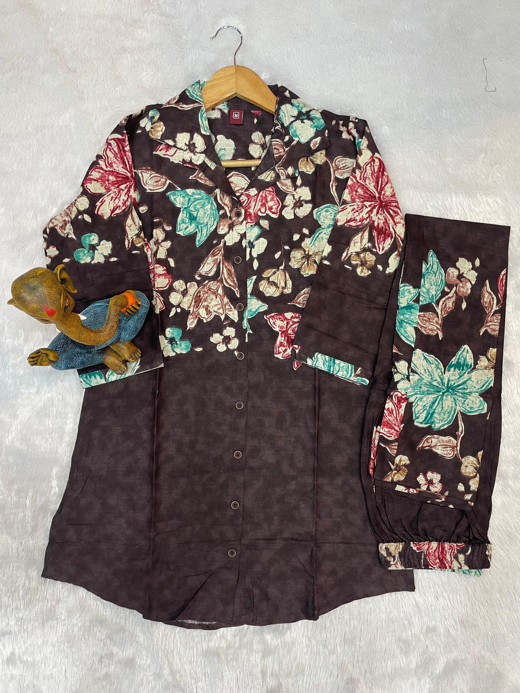 Premium Brown Floral Pure Cotton Printed Co-Ord Set