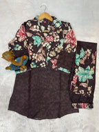 Premium Brown Floral Pure Cotton Printed Co-Ord Set