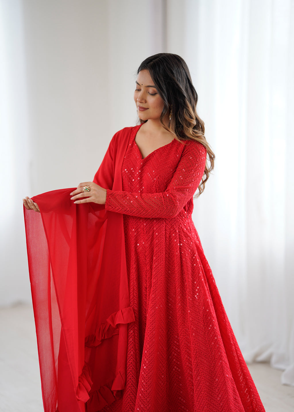 Designer Embroidered Soft Fox Georgette Anarkali Suit Set with Dupatta