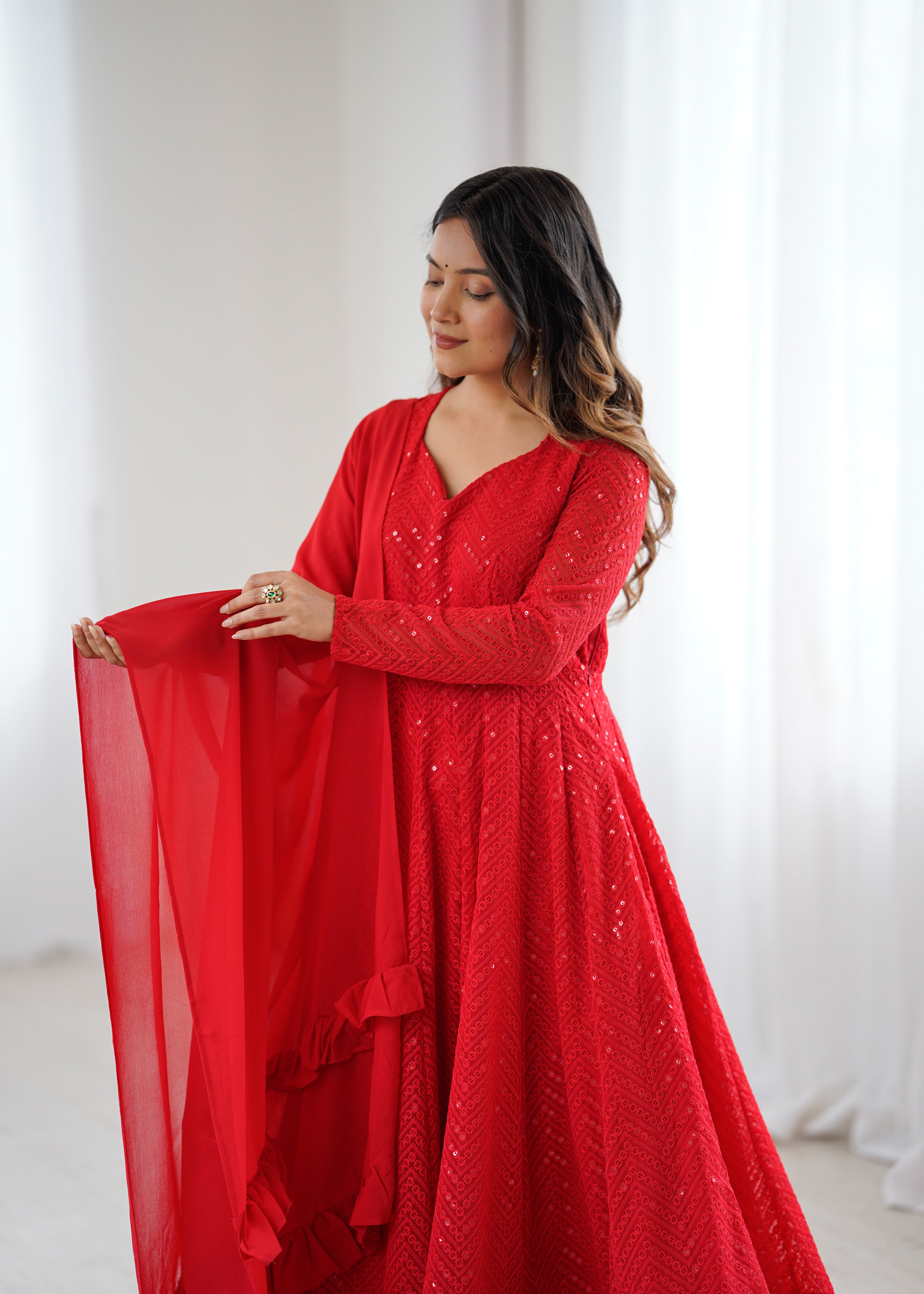 Designer Embroidered Soft Fox Georgette Anarkali Suit Set with Dupatta