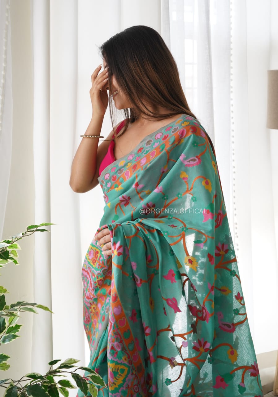 Women's Designer Pure Soft Kashmiri Pasmina Kachi Work Saree