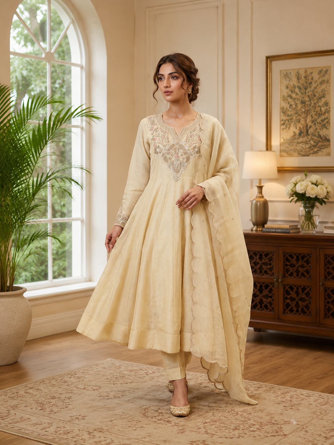 Very Beautiful Festive Sequence Embroidered Coss Moss Anarkali Suit Set