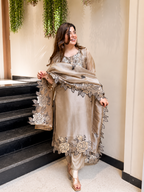New Designer Jimmy Choo Silk Embroidered Suit Set with Dupatta
