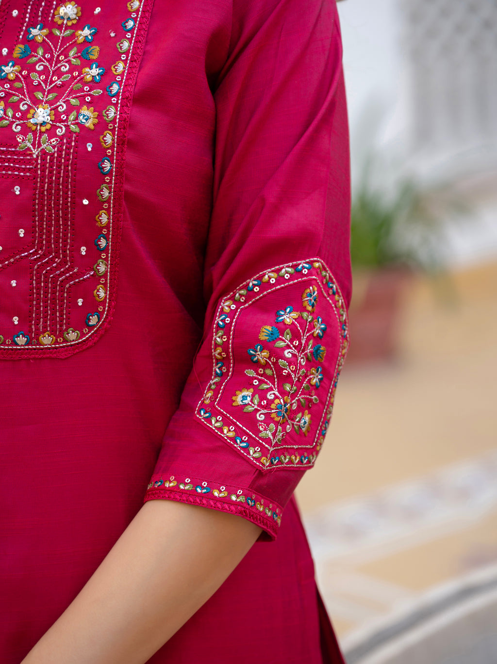 Pink Mango Silk Traditional Dress with Embroidered Dupatta