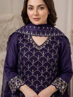 New Designer Purple Fandy Silk Embroidered Suit Set with Organza Dupatta
