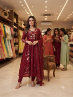 New Designer Festive Embroidery Mul Chanderi Anarkali Suit Set