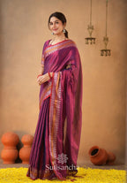 ATTRACTIVE - WINE TEMPLE DESIGNE HANDLOOM TISSUE COTTON SAREE