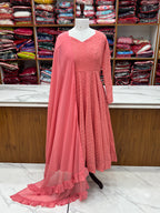 Attractive Embroidered Soft Fox Georgette Anarkali Suit Set with Dupatta