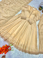 Very Attractive Golden Embroidered Anarkali Suit Set With Dupatta