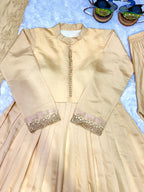 Very Attractive Golden Embroidered Anarkali Suit Set With Dupatta