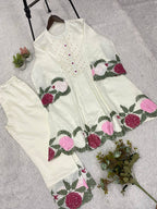 Premium Roman Silk Floral Embroidered Co-ord Suit Set