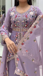 Very Beautiful Lavender Rangoli Silk Embroidered Suit Set