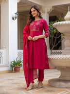 Pink Mango Silk Traditional Dress with Embroidered Dupatta