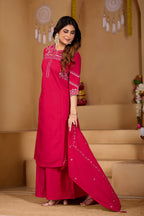 Attractive Rani Pink Viscose Mango Silk Anarkali Kurti Set