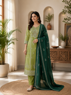 Elegant Green Hand Block Printed Pure Cotton Suit Set