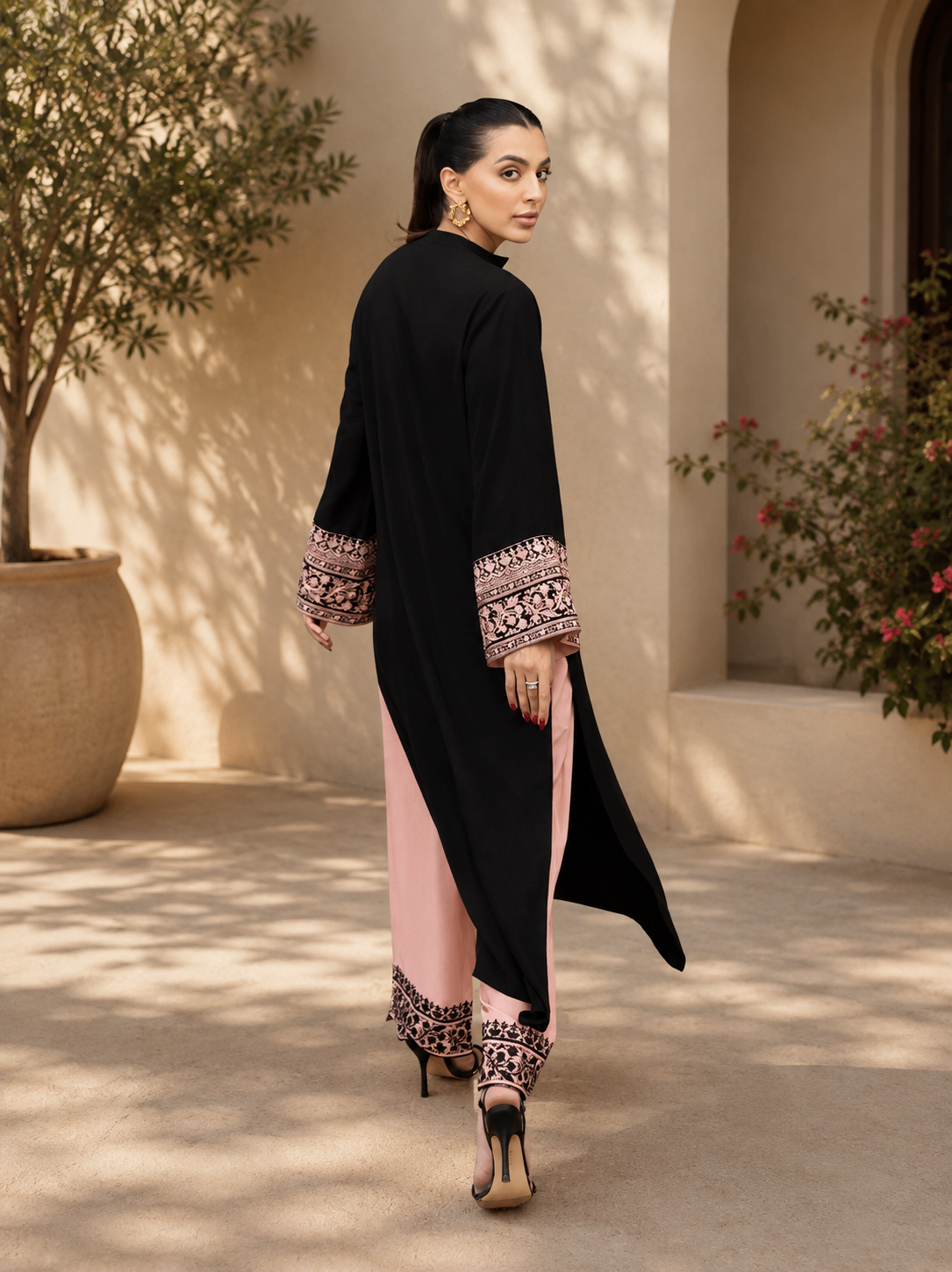 Black Rayon Thread Work Cotton Co-ord Kurta Set