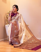 DESIGNER KANJIVARAM SILK SAREE WITH RICH GOLDEN ZARI WEAVING PALLU & BORDER WITH DESIGNER PURE SILK BLOUES