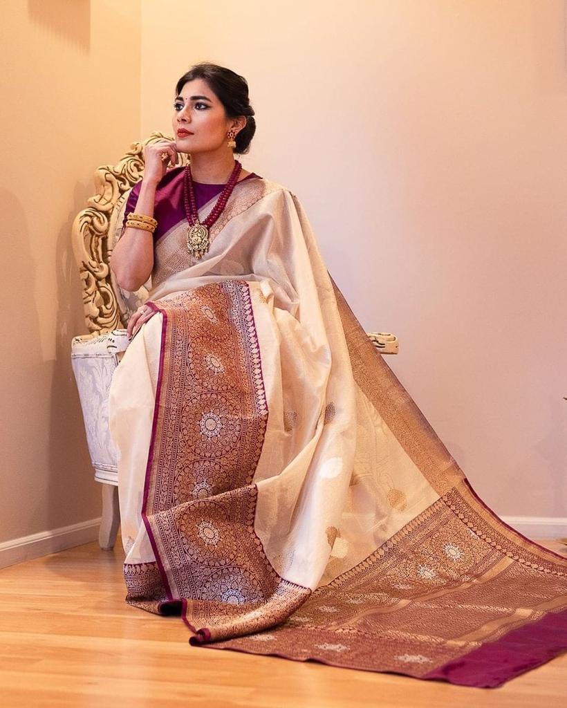 DESIGNER KANJIVARAM SILK SAREE WITH RICH GOLDEN ZARI WEAVING PALLU & BORDER WITH DESIGNER PURE SILK BLOUES