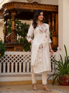 Women’s White Embroidered Mango Silk 3-Piece Suit Set