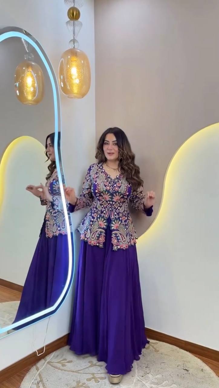 Festive Designer Royal Purple Georgette Indo-Western Set