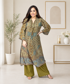 Very Beautiful Natural Crepe Printed Suit Set with A-Line Kurta