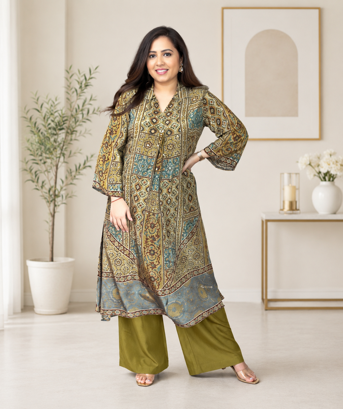 Very Beautiful Natural Crepe Printed Suit Set with A-Line Kurta