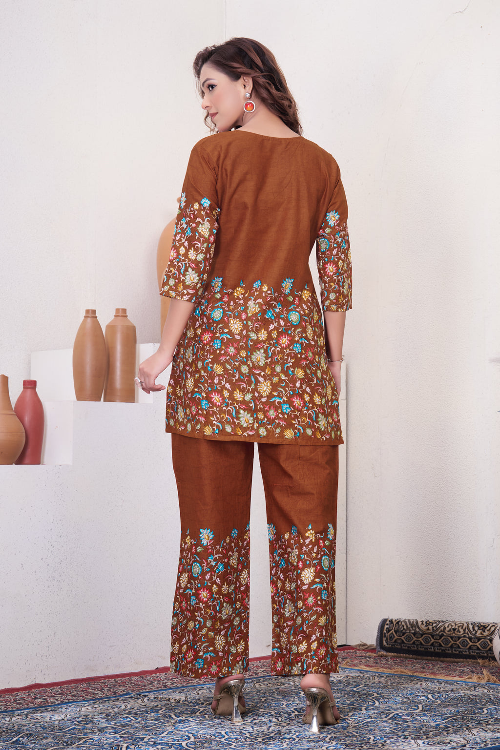Elegant Rust Designer Pure Cotton Co-ord Set