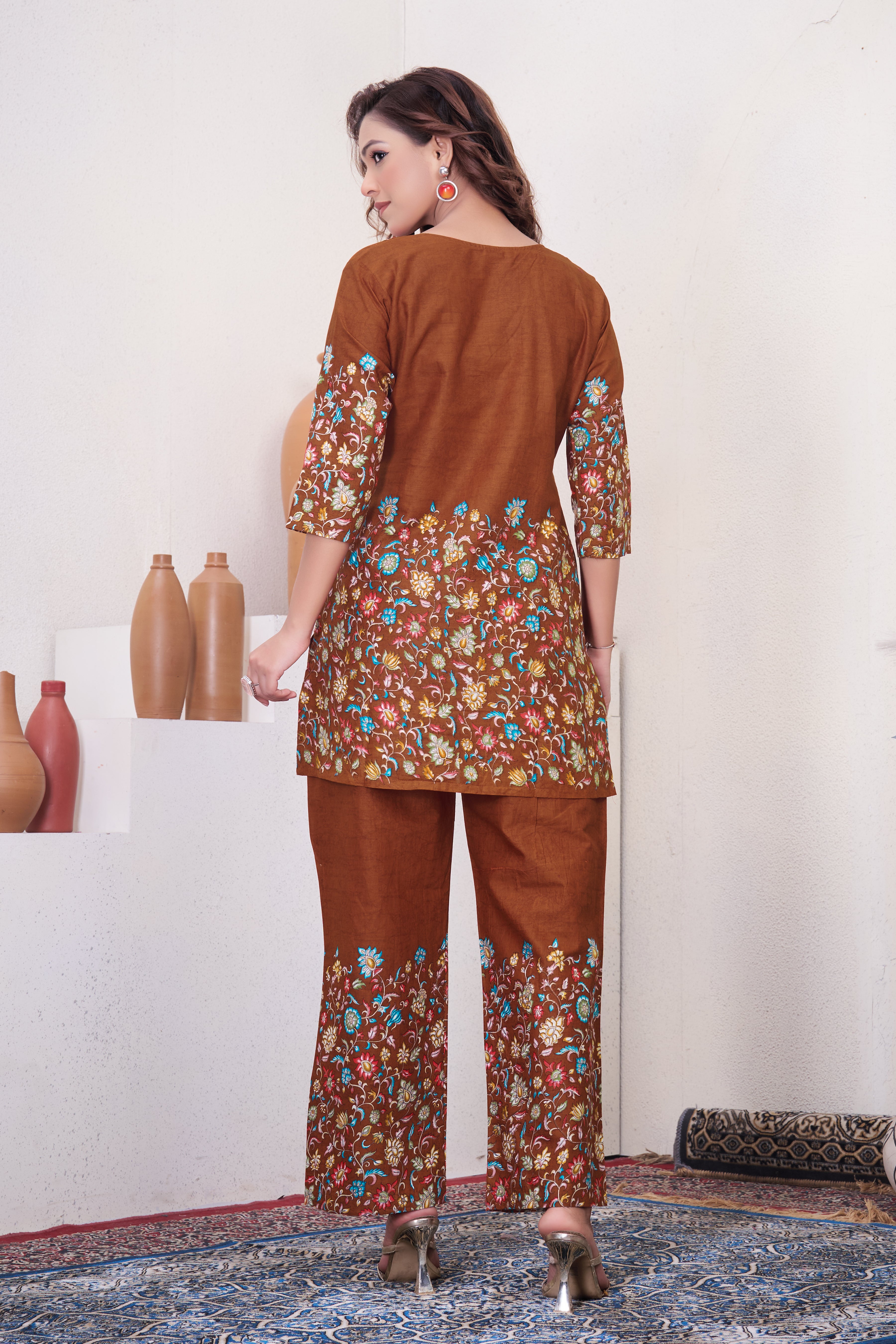 Elegant Rust Designer Pure Cotton Co-ord Set