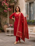 Elegant Handwork Mul Chanderi Suit Set With Jacquard Dupatta