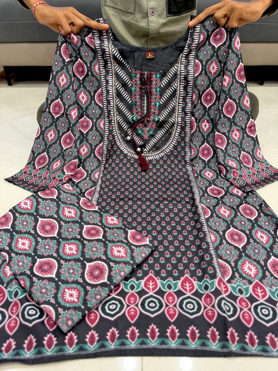Premium Black Printed Natural Crepe Co-Ord Set
