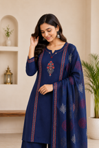 Very Attractive Blue Pure Cotton Hand Block Print Suit Set
