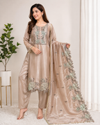 New Designer Jimmy Choo Silk Embroidered Suit Set with Dupatta
