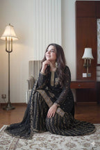 Premium Black Fox Georgette Sharara Suit with Sequins Embroidery Work