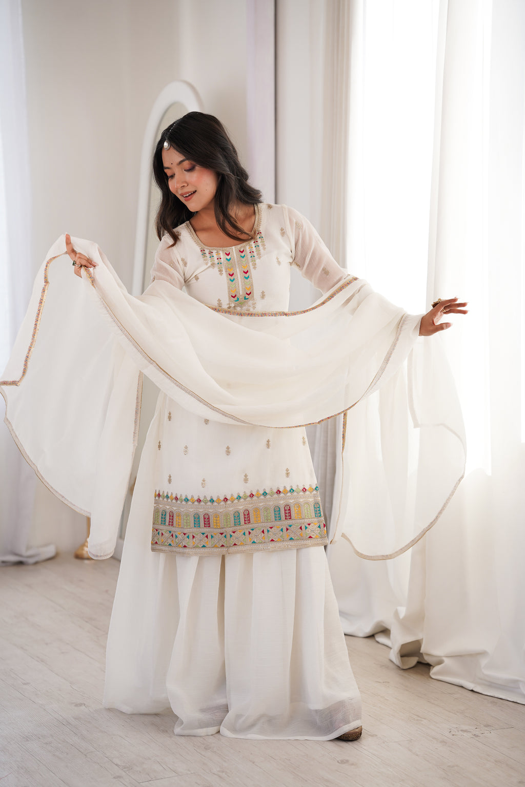 Premium Crunchy Silk Straight Kurta Palazzo Set with Dupatta