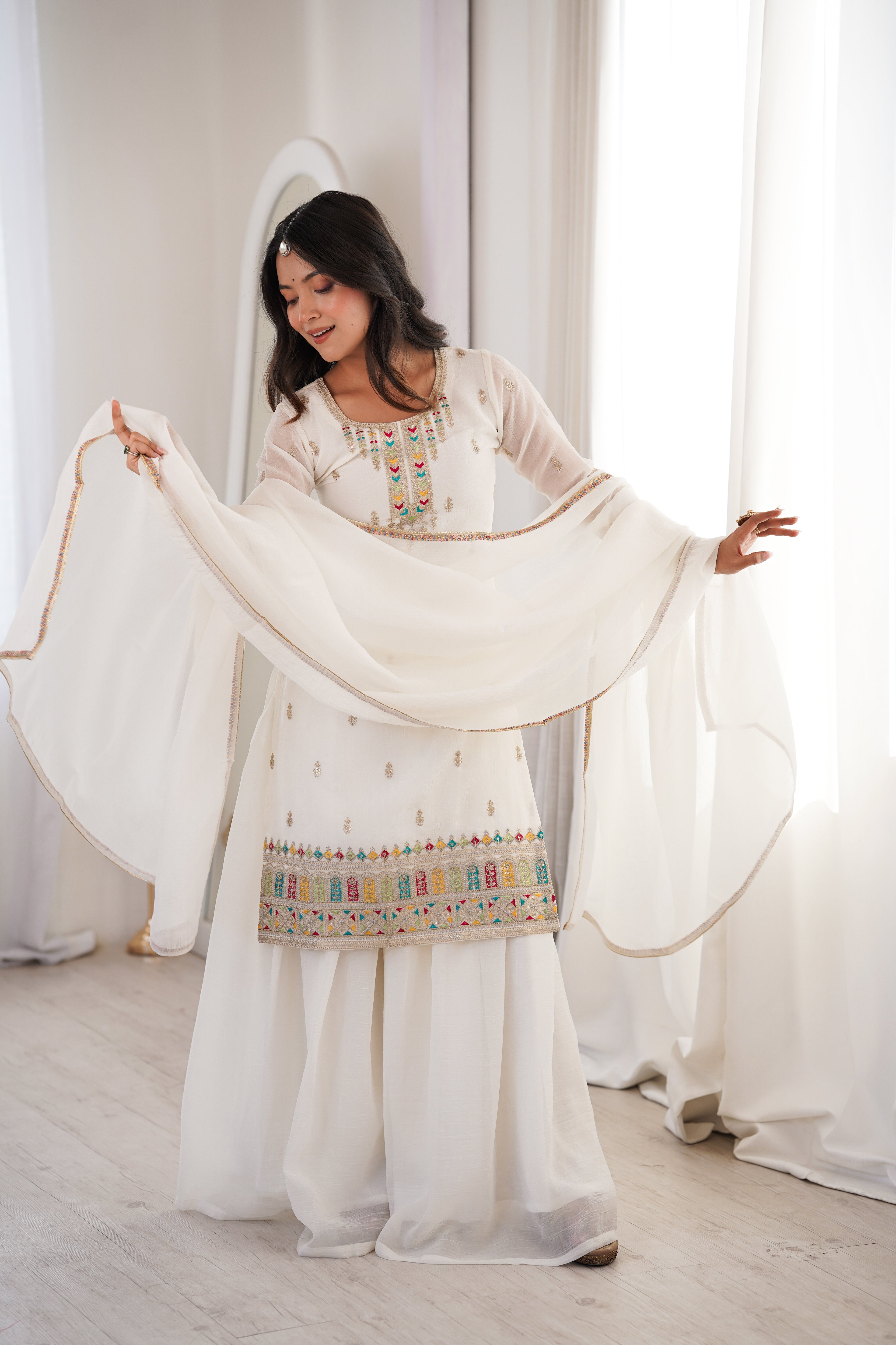 Premium Crunchy Silk Straight Kurta Palazzo Set with Dupatta