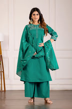 Designer Rama Green Viscose Mango Silk Anarkali Kurti Set