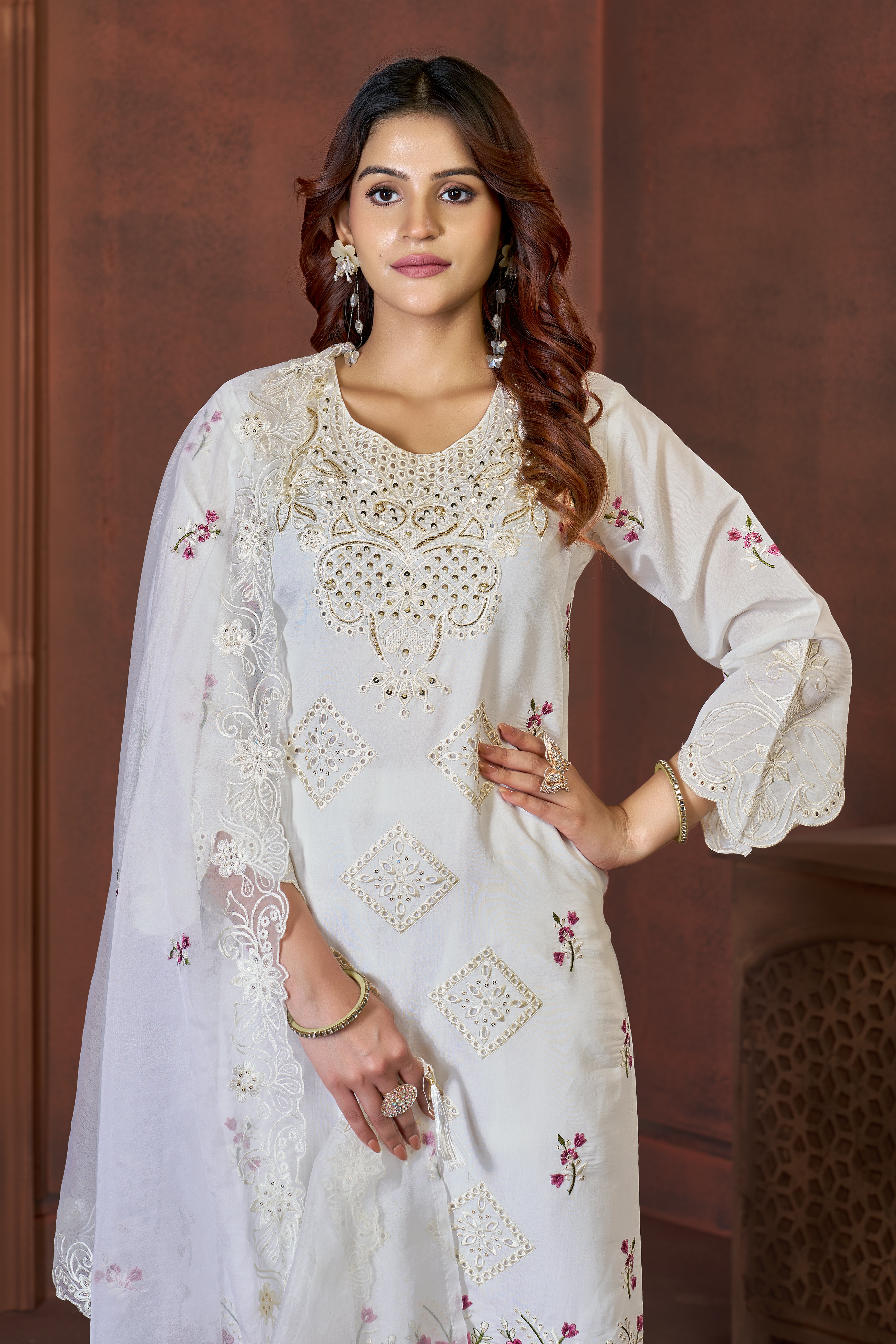 Luxury Viscose Roman Silk Embroidered Kurta Set