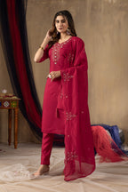 Premium Roman Silk Multi Embroidered Suit Set