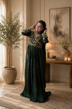 Green Blooming Vichitra Silk Embroidered Anarkali Gown