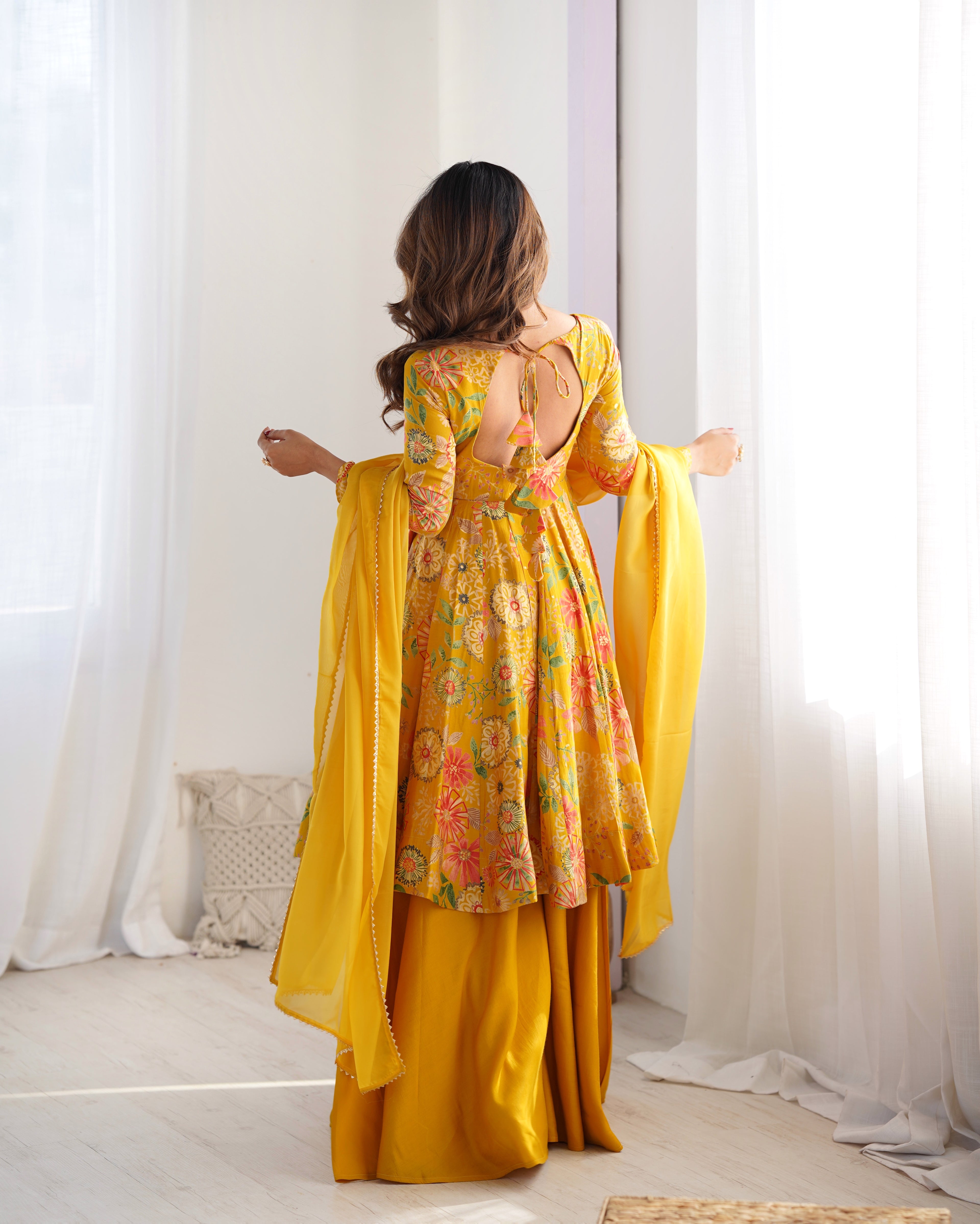 Sunshine Bloom Printed Roman Silk Kurta Palazzo Set with Dupatta