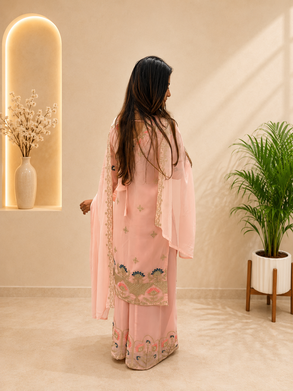 Premium Designer Pink Georgette Embroidery Suit Set