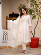 Very Attractive White Pure Viscose Mango Silk Suit Set