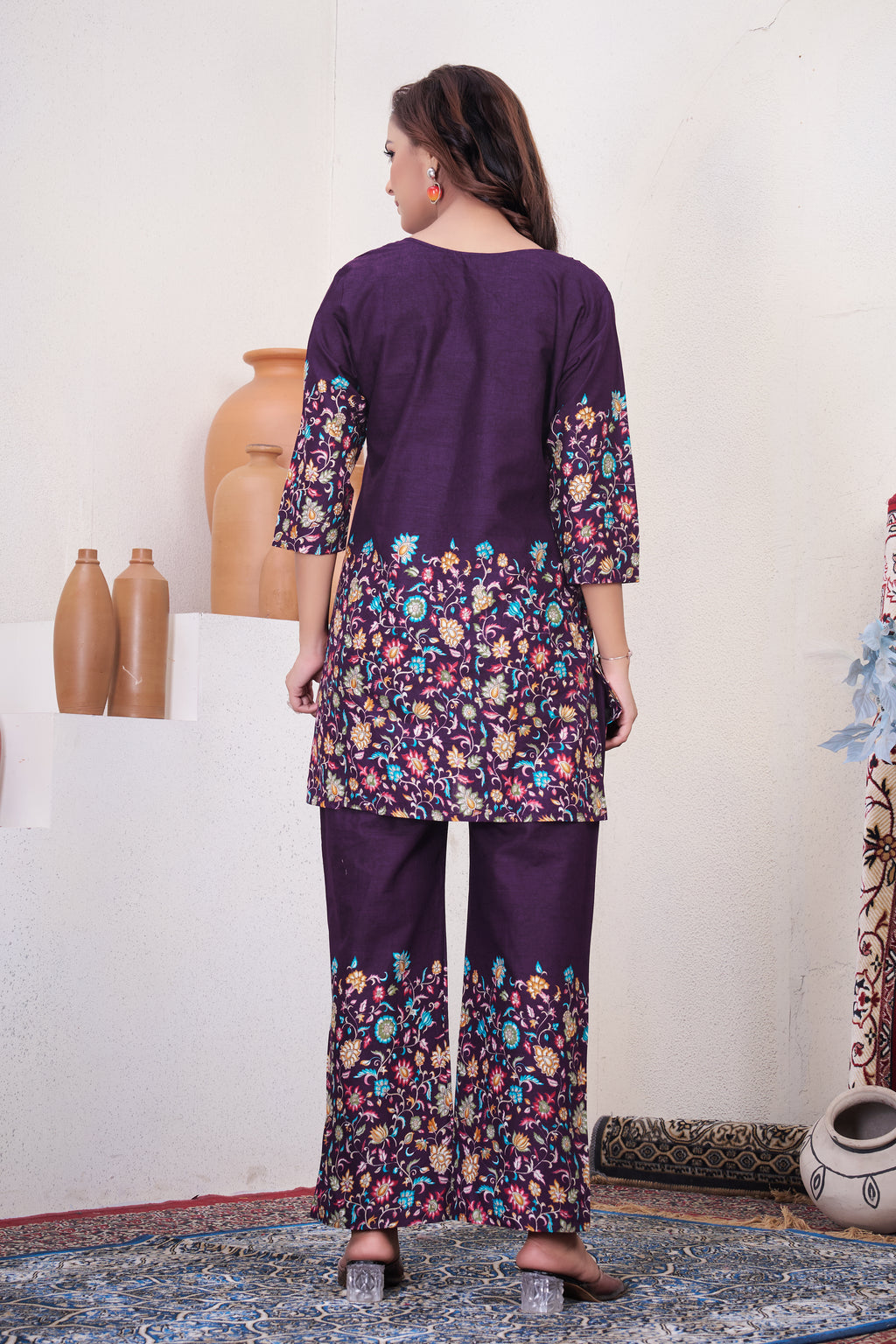Attractive Wine Designer Pure Cotton Co-ord Set