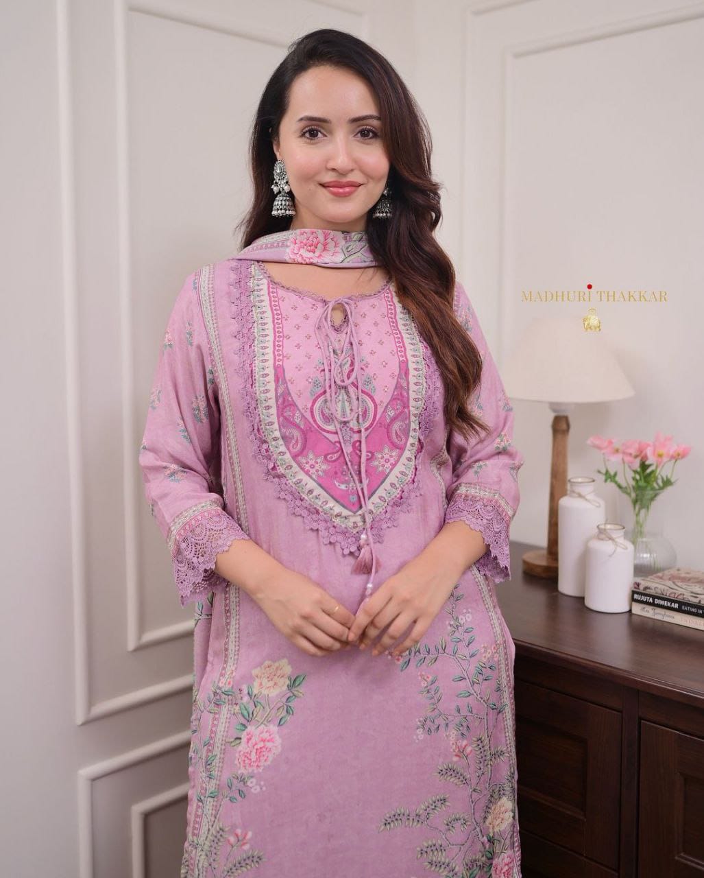 Festive Printed Hand Embroidery Soft Muslin Suit Set