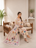 Very Attractive Pure Khadi Cotton Multi-Thread Handwork A-Line Kurta Set